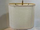Vintage White Porcelain Table Lamp With Yellow Roses, Gold Trim & Oval Drum Shade