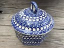 Beautiful Vintage Cobalt & White Covered Ceramic Casserole With Marks