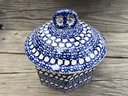 Beautiful Vintage Cobalt & White Covered Ceramic Casserole With Marks