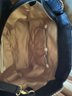 Henri Bendel Tote, Black Embossed Leather With Gold Trim