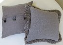Pair Of Gray Designer Down Filled Pillows, One With Fringe, Each 19' X 19' In Size.