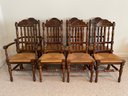Set Of 8 Vintage Early American Style Solid Wood With Rush Seats Dining Chairs