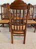 Set Of 8 Vintage Early American Style Solid Wood With Rush Seats Dining Chairs