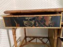 Antique Asian Chinese Burned Bamboo Hand Painted Decorated Desk - CIrca 1920's