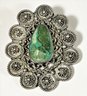 Israeli Mcm Mid Centruy Sterling Silver Green Turquoise Brooch Pendant