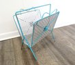Mid-century Modern Turquoise And Silver Metal Magazine Stand