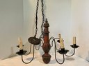 Wooden Chandelier Wired With 6 Candelabra Sockets, Crimped Distressed Ceiling Plate & Approx. 70 Of Chain