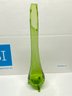 Mid-Century Cyan Green Hobnail Footed Swung Glass Vase. Stands 15 3/4' Tall.