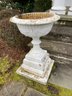 Pair Of Antique Cast Iron Garden Urns On Plinth Bases, Measure 28' Tall