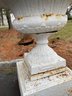 Pair Of Antique Cast Iron Garden Urns On Plinth Bases ( Driveway)