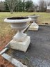 Pair Of Antique Cast Iron Garden Urns On Plinth Bases ( Driveway)