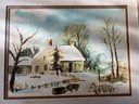 L. Messler Original Watercolor Painting Snowy Country Scene