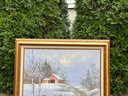 Vintage Winter Scene Oil On Canvas Painting By Alex Hart