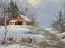 Vintage Winter Scene Oil On Canvas Painting By Alex Hart