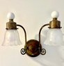 A Pair Of Antique Victorian Tulip  Sconces With Etched Glass Shades And Porcelain Knobs