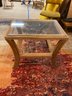 MID Century Bamboo Side Table With Glass Top