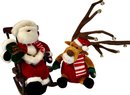 Animated Santa In His Rocker & Animated Reindeer Wearing A Santa Hat. Push Button Activated