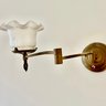 A Victorian Swing Arm Sconce With Ruffle Frosted Glass Shade