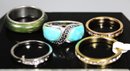 .lot C Five Silver Tone Ladies Rings Turquoise, Turquoise CZ Bands