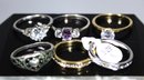 Lot F Six Silver And Gold Tone Ladies Gemstone Rings Bands And CZ