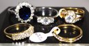 Lot G Six Silver And Gold Tone Gemstone And CZ Ladies Rings