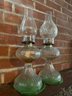 Pair Of Vintage Glass Oil Lamps. 16' Tall.