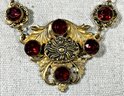 Deco Czech Red Gilt Brass And Glass Necklace Having Red Stones 1920s