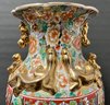 Pair Large Matching Chinese Porcelain Vases Asian - Figures - Floral - Gold Ornamentation - 14 Inches H