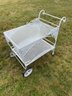 Vintage Wrought Iron And Glass Top Service Tea Cart With Rose Motif.