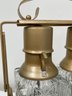 Crystal And Brass Tone Oil And Vinegar Dispensers On Caddy