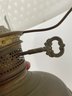 An Antique Brass Hurricane Lamp With Hobnail Milk Glass Shade - Wired For Electricity