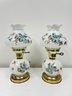 A Pair Of Vintage Painted Glass And Brass Hurricane Style Lamps
