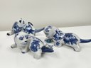 Vintage Chinese Porcelain Cats In Silk Lined Box