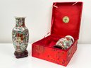 Vintage Chinese Ceramic Vases In Silk Lined Box