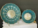 Lot Of 2 Beautiful Cups & Saucers: Royal Sealy Japan Gorgeous Teal & Gold Gold Floral Unmarked, Lots Of Gold