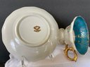 Lot Of 2 Beautiful Cups & Saucers: Royal Sealy Japan Gorgeous Teal & Gold Gold Floral Unmarked, Lots Of Gold
