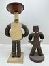 2 Folk Tramp Art Mixed Media Sculpture Figurines With Bottle Caps
