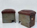 Antique Brass And Leather Fireplace Seats