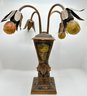 Antique Art Deco Indian Chief Brass Lamp With Slag Glass Inserts