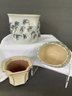 3 Vtg Pottery Pieces One Signed 'wallace' (3 Sides), Spongeware, 8 Sided Planter