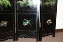 Stunning Vintage Chinese, Two Sided Black Lacquer, Four Panel Room Divider With Spinach Green Nephrite Jade
