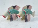 A Pair Of Whimsical Hand Carved And Painted Fish