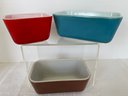 Lot Of 3 Vintage Pyrex Refrigerator Dishes: Lids On Blue & Red
