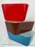 Lot Of 3 Vintage Pyrex Refrigerator Dishes: Lids On Blue & Red