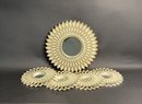 Vintage Style Flower Mirrors In White & Gold Plastic, Set Of Five