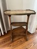 French Antique Louis XVI Style Two Tier Accent Table With Marble Top And Brass Gallery