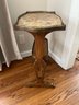 French Antique Louis XVI Style Two Tier Accent Table With Marble Top And Brass Gallery