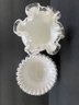 2 Vintage Fenton Silver Crest Pieces: Round Ruffled Bowl, Compote