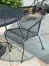 A Lovely Outdoor Wrought Iron Dining Set - Table, Chairs, Umbrella Base And Umbrella