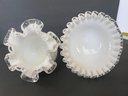 2 Vintage Fenton Silver Crest Pieces: Round Ruffled Bowl, Compote
